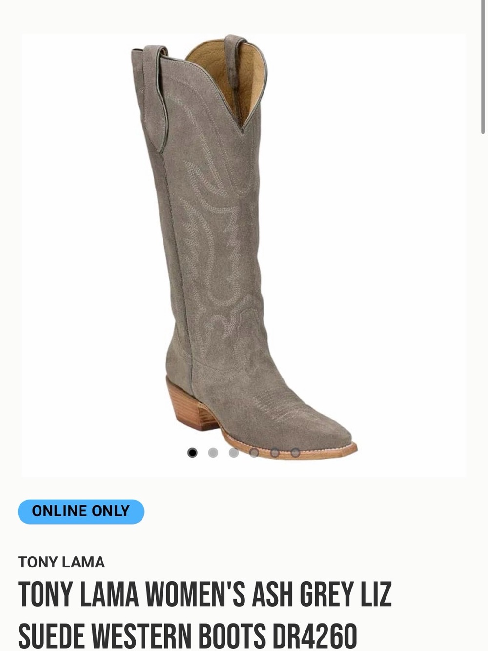 Tony Lama Women's Ash Grey Liz Suede Western Boots